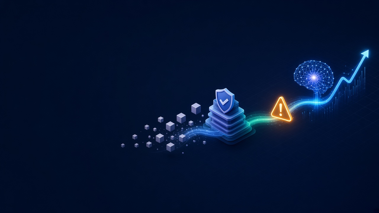 Governed data moving through a trust layer before it reaches analytics