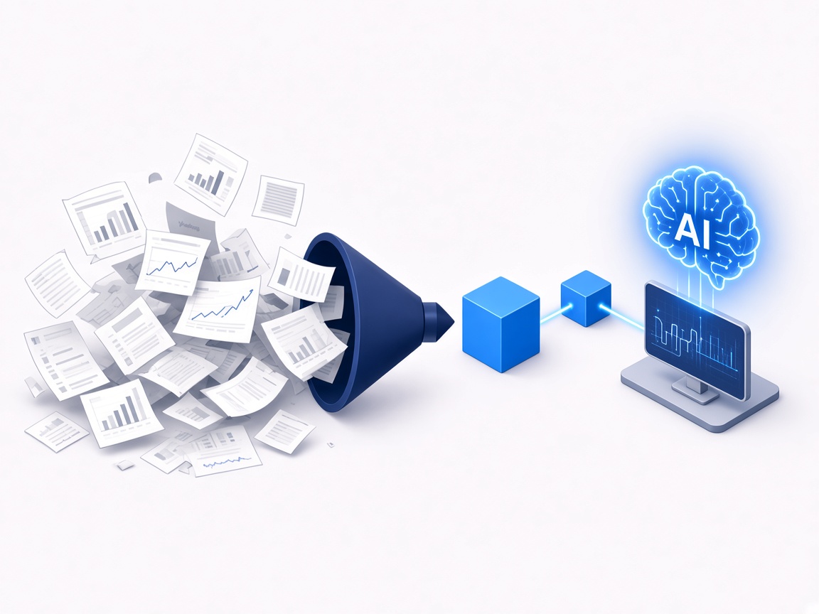 Messy source data filtered into a governed flow before it reaches AI