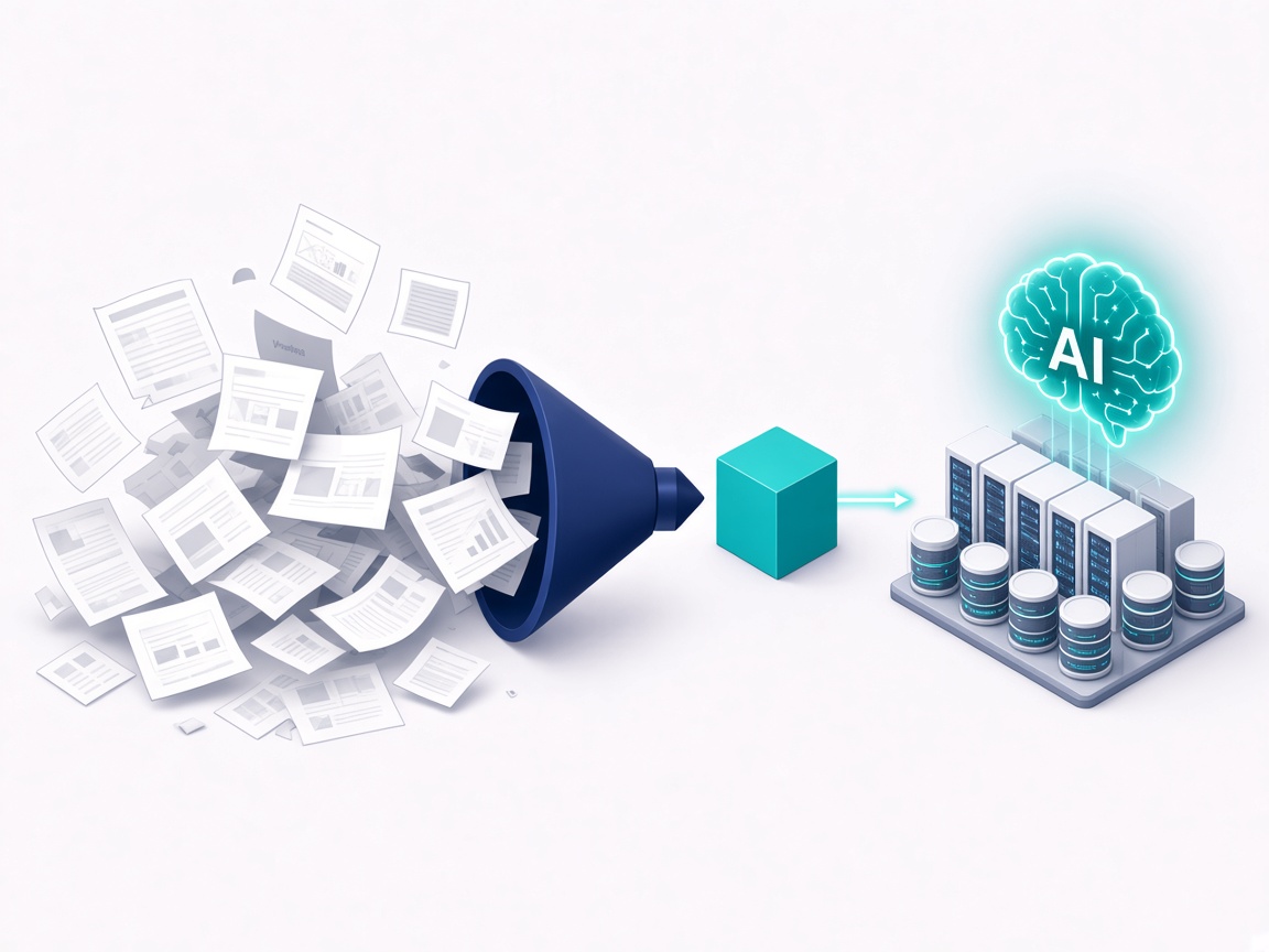 Infographic of scripted chatbot menus funneling into one AI chatbot sitting on governed data