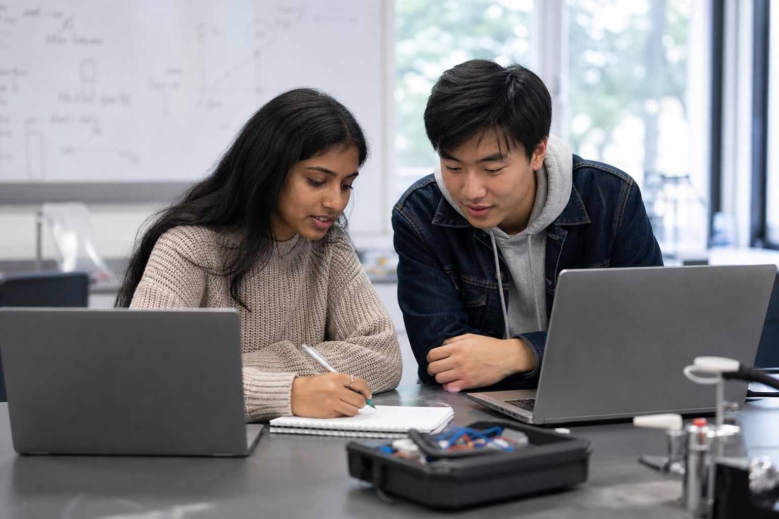 University students in a STEM lab studying together