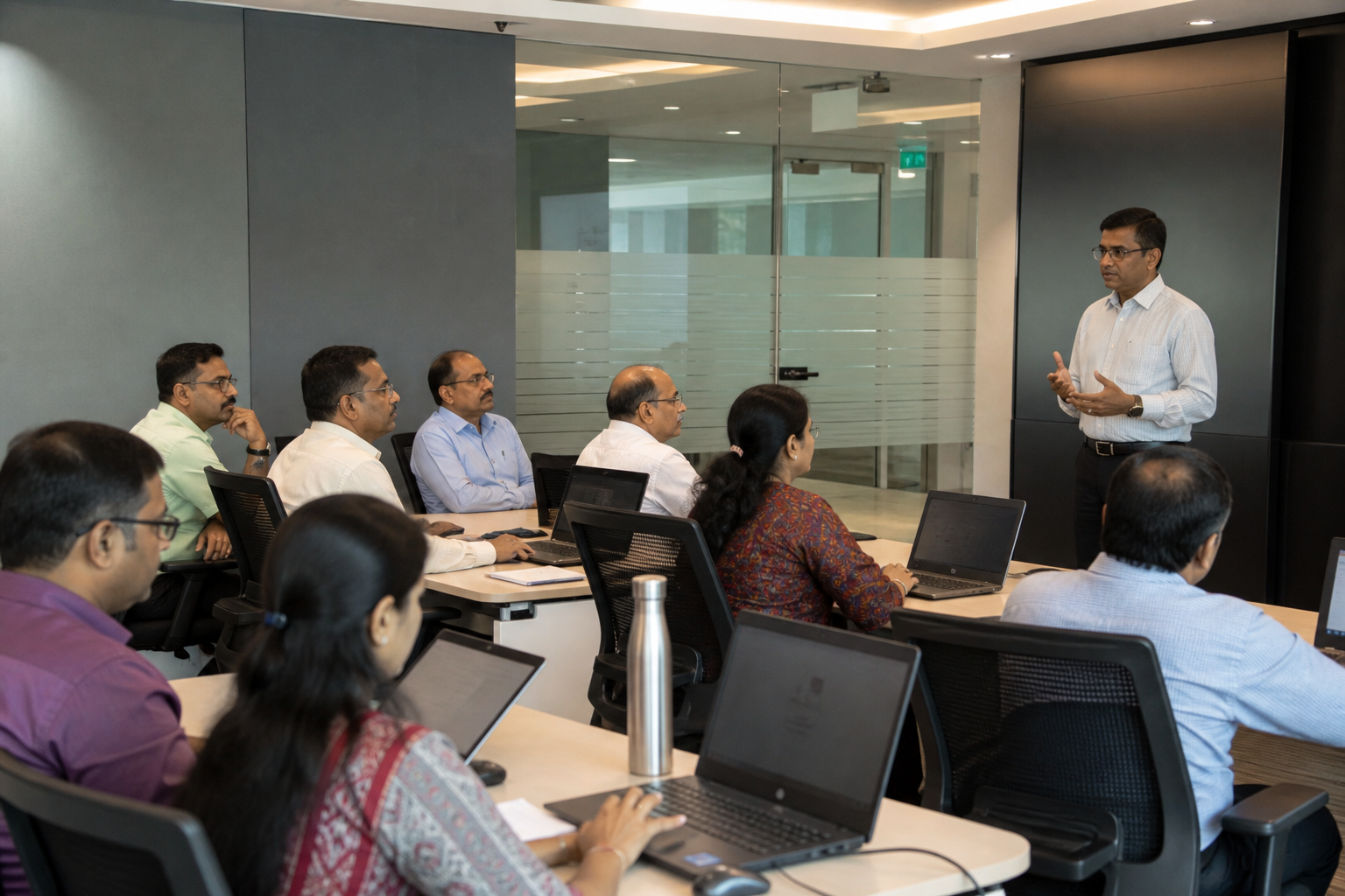 Enterprise training session with teams learning together